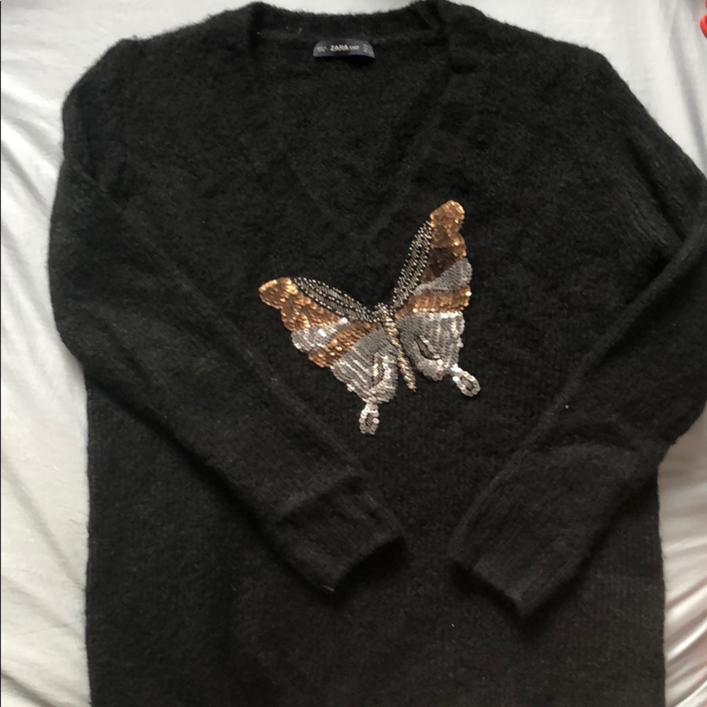 Zara Butterfly Sequin Sweater